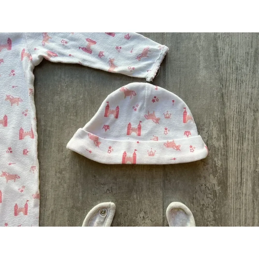 Baby Girl 3 Piece Outfit Set DADDYS LITTLE PRINCESS Coverall Romper Bib Hat 6-9m